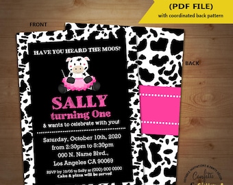 Moos & Tutus cow birthday bash invitation ballerina cow party chalkboard pink girl invite Instant Download YOU EDIT TEXT and print 5869