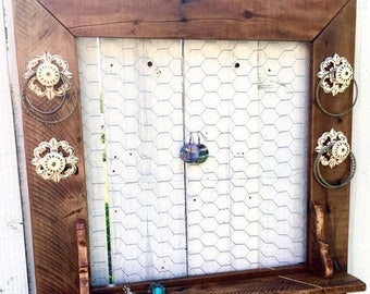 ON SALE Wall Jewelry Holder - Wall Jewelry Organizer - Rustic Necklace Holder - Rustic Jewelry Display - Wooden Jewelry Holder - Jewelry Han