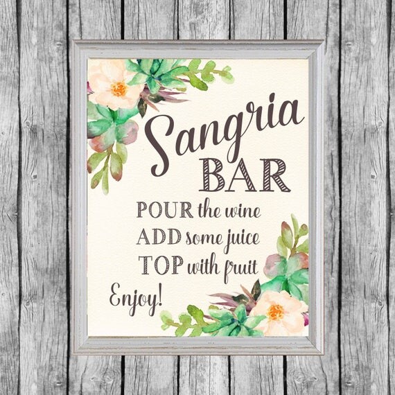 Sangria Bar Sign. Sangria Bar Printable. Bridal Shower Sangria