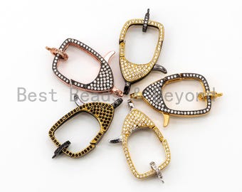 CZ Clear Micro Pave Lobster Claw Clasp, Cubic Zirconia Clasp/Connector/Link, 24K Gold, Rose Gold, Silver, Black Tone, 17x31mm, sku#H96