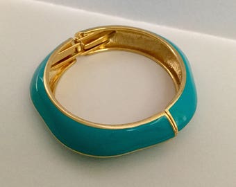 1980's Turquoise Enamel Hinged Bangle Bracelet