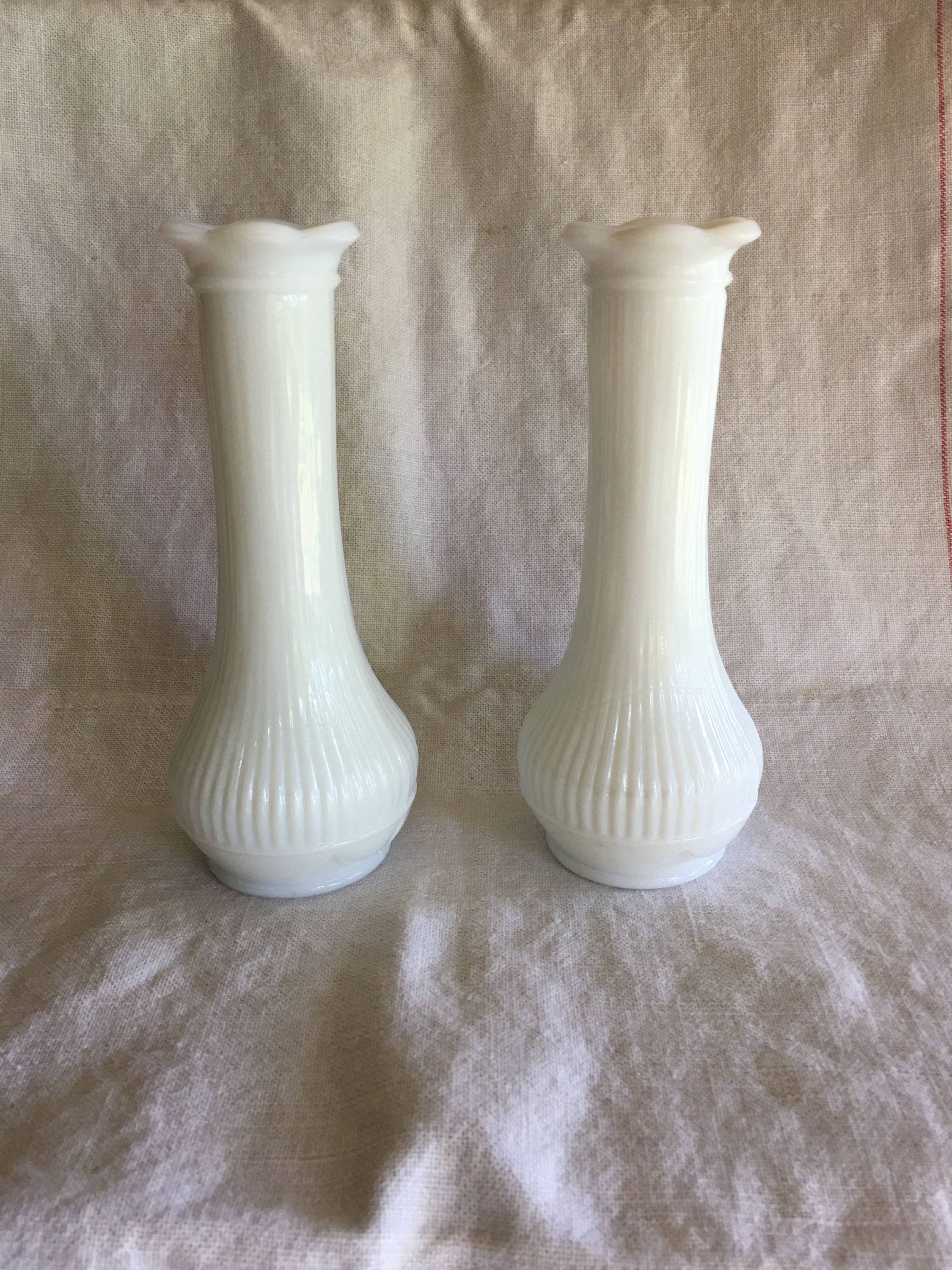 Vintage Randall White Milk Glass Bud Vases Cottage Chic Rustic