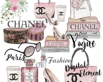 Digital Clip Art, Watercolor Clip Art, Chanel Clip Art, Ladies Fashion Clip Art, Digital Fashion Scrapbook or Stickers. No. E40