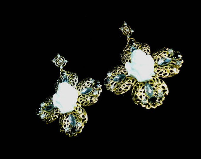 Angels Gold White Black Earrings baroque christmas Dolce Style Gipsy sicilian cupid Jewelry Wedding angel wings gift Bridesmaid celebration