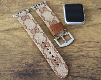 GG Brown Monogram Straps, Apple wacth band, Canvas Straps, Apple straps, samsung watch straps