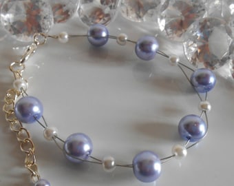 Wedding bracelet twist of lavender and white beads