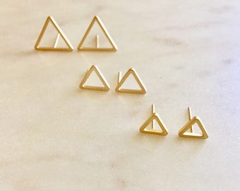 Gold and Silver Triangle Stud Earrings Hollow Triangle Earrings Gold Silver Geometric Earring Minimalist Jewelry Minimalist Bride Earrings