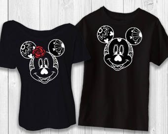 Day of the Dead - Sugar Skulls black - Mickey/Minnie Halloween Disney shirt - Not So Scary