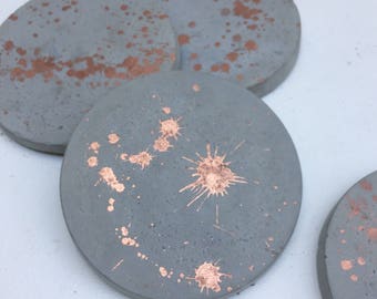 Set of 4 Copper / rose gold splatter concrete cement coasters