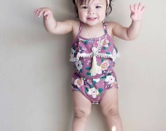 Baby Toddler Floral Romper, Purple Floral Baby Romper, Purple Floral Toddler Romper