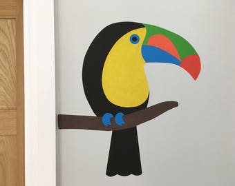 Toucan Decal, Toucan Wall Sticker, Jungle Wall Sticker, Tropical Decal, Jungle Decal, Tropical Wall Sticker, Wall Stickers, Toucan, Monstera