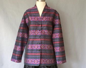vintage silk blazer/ silk jacket/ silk outwear/ women's size M/L
