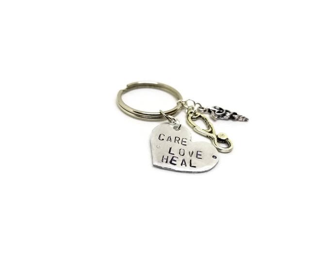 Care Love Heal Key Chain, Healthcare Worker Gift, Gift for Nurses, Medical Assistant Keychain, Doctor Gift, Medical Field Key Chain