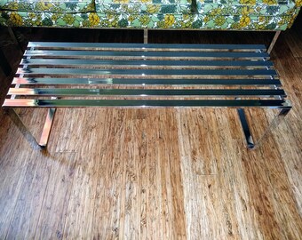 Mid Century Milo Baughman Chrome Slat Bench Coffee Table