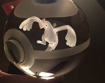 Summer Sale 25% off Crystal pokemon ball "Etched" handmade pokemon pokeball with pokemon (Lugia)