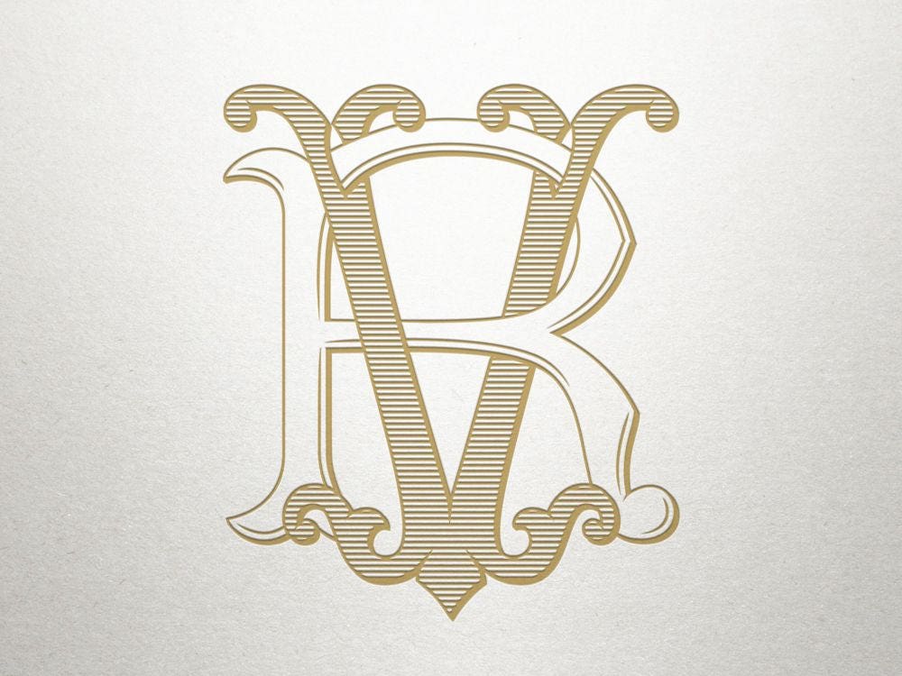 Interlocking Wedding Monogram RV VR Wedding Monogram