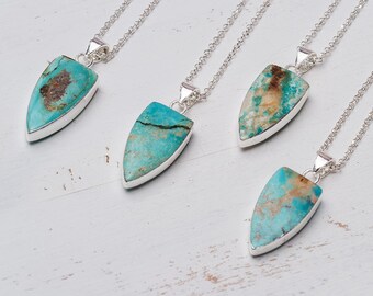Triangle Turquoise Necklace Gold Dipped Natural Turquoise Shield Blue Necklace Arrow Turquoise Necklace Summer Jewelry Boho Necklace