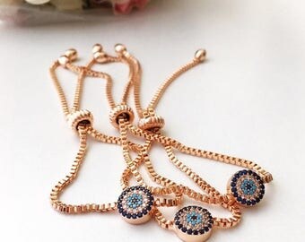 PROMO SALE 25% OFF- Evil eye bracelet, adjustable bracelet, evil eye bead bracelet, rose gold bracelet, zirconia evil eye jewelry, rose jewe