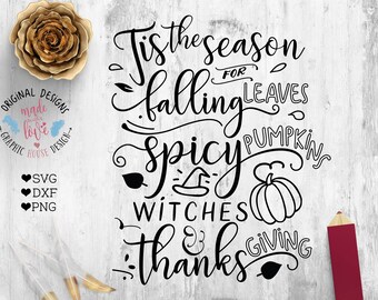 Fall SVG, Thanksgiving svg, Halloween svg, pumpkin, tis the season svg, thanks svg, thanksgiving cut file, falling leaves, spicy pumpkins