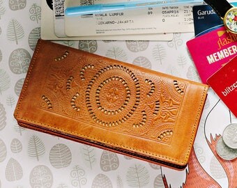 MARS Women Wallet Carved Wallet Women's Genuine Leather Wallet Card Brown Free Shipping GIFT Handmade Light Brown Bi fold Wallet IBA0100