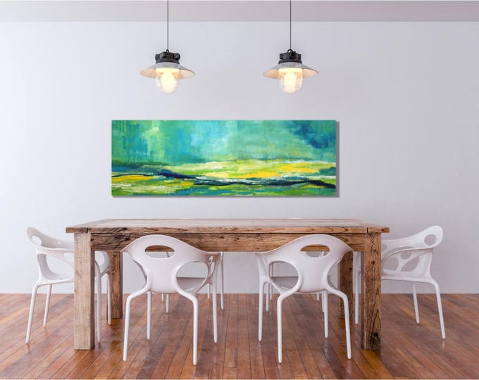 Large Horizontal Painting- Landscape by Debby Neal, Wall Art, Organic Yellow Wildflowers, Spring, large 20x60 Canvas Wrap Art Prints Decor