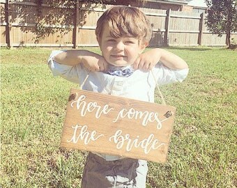 Wedding wood sign wooden sign here comes the bride sign flower girl sign rustic wedding decor wedding decorations wedding sign marriage sign