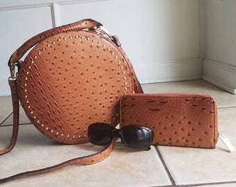 Monogram Ostrich Handbag and Wallet Cross body bag