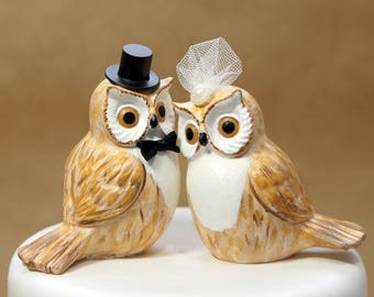 Brown owl wedding cake topper, handmade owl topper, barn owl topper, owl wedding cake topper