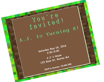 Birthday Invite - Minecraft inspired design