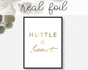 Hustle and Heart Print // Real Gold Foil // Minimal // Art // Home Decor // Modern Office Print // Tropical // Fashion Print