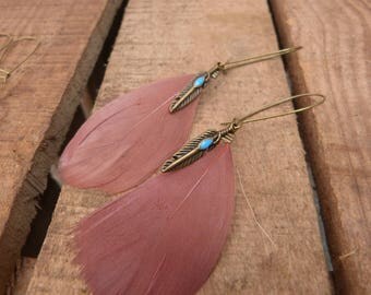 Earrings feathers plumesemail rose & teal