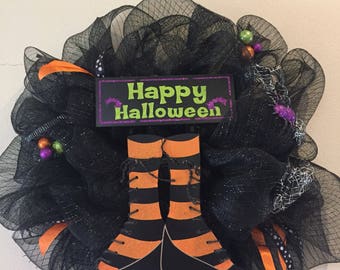Happy Halloween wreath, halloween wreath, black mesh wreath