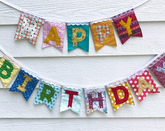 Happy birthday banner fabric | Etsy