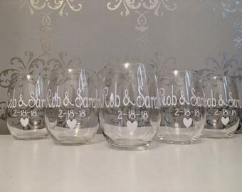 Custom wedding glasses, custom wedding wine glass, custom wedding gifts, custom glasses for wedding favors, custom wedding favors