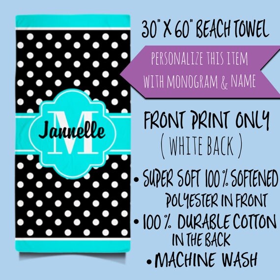 Monogrammed Beach Towels, Polka Dots Beach Towels, Monogram Beach Towel, Custom Beach Towels, Personalized Monogram Beach Towels, Customized