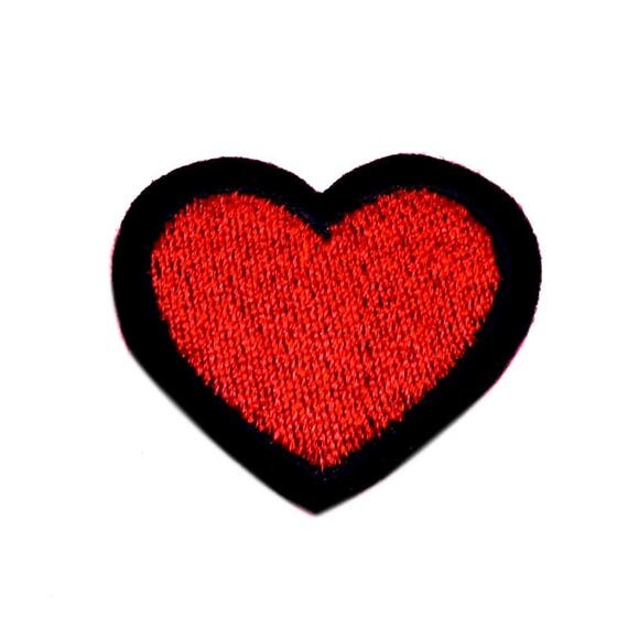 Red Heart Iron on Patch Black Border Iron on Patch Heart