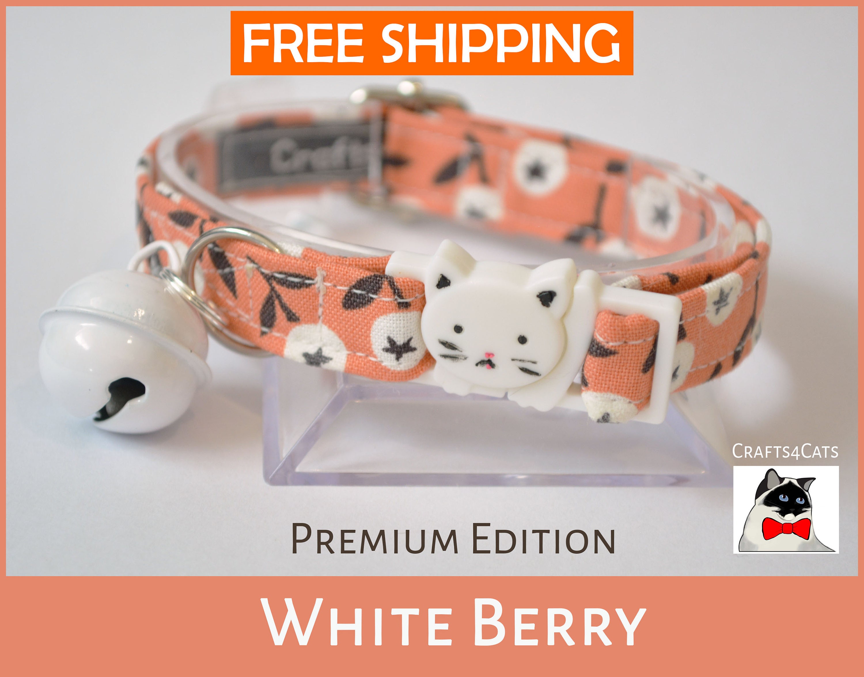 Cat collar kitten collar 'White Berry' Cat collar