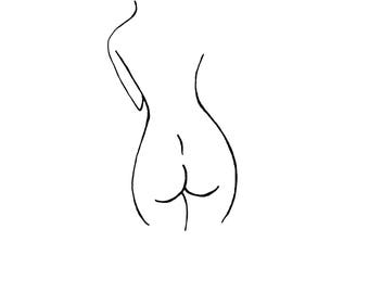 Nude | Simple Minimal Black and White Nude Feminine Fashion Art Sketch Drawing, Fine Art, Wall Art, Home Decor, Print