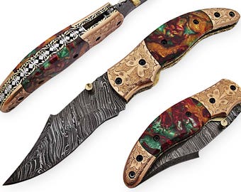 100% handmade Damascus steel with special handle Liner Lock pocket folding knife/pliant Damas /Damaskus Falten 4022