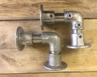 Industrial galvanised pipe shelf brackets pair