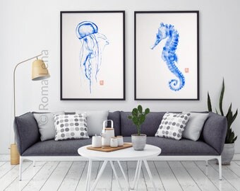 Contemporary Bathroom Art Prints sea life art print | etsy Contemporary Bathroom Art Prints sea life art print | etsy