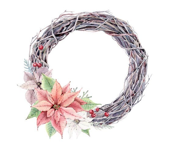 Watercolour Flower Wreath Clip Art Digital Download PNG High