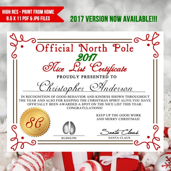 Printable Nice List Certificate Santa Letter Nice list