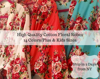 Bridesmaid Robe -Robes for Bridesmaids- Floral Bridesmaids Robes -Cotton Bridesmaids Robes - Kimono Bridesmaids Robes - Bridesmaid Gift