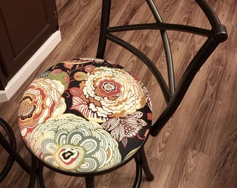 Custom Bar Stool Chairs - Hammered Metal Finish - Modern Floral Upholstered Seats - 24" - Select Your Own Fabric or Paint!