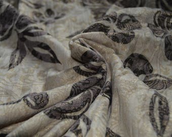 1 yard Cream/Taupe/Multi Floral Glitter Burnout Jersey Knit Fabric 50W