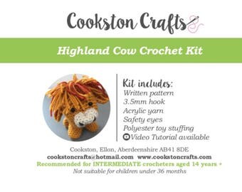 Crochet Kit - Highland Cow, designed and produced in Scotland, amigurumi, video tutorial available