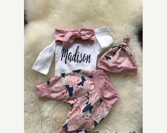 GET 20% OFF TODAY Newborn Girl coming home outfit,baby girl clothes, boho baby, baby clothes, baby girl, floral, personalized onesie