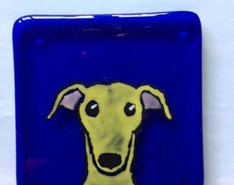 Sandy the Greyhound Fused glass coaster