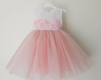 Pink blush Mother daughter matching train lace dress for